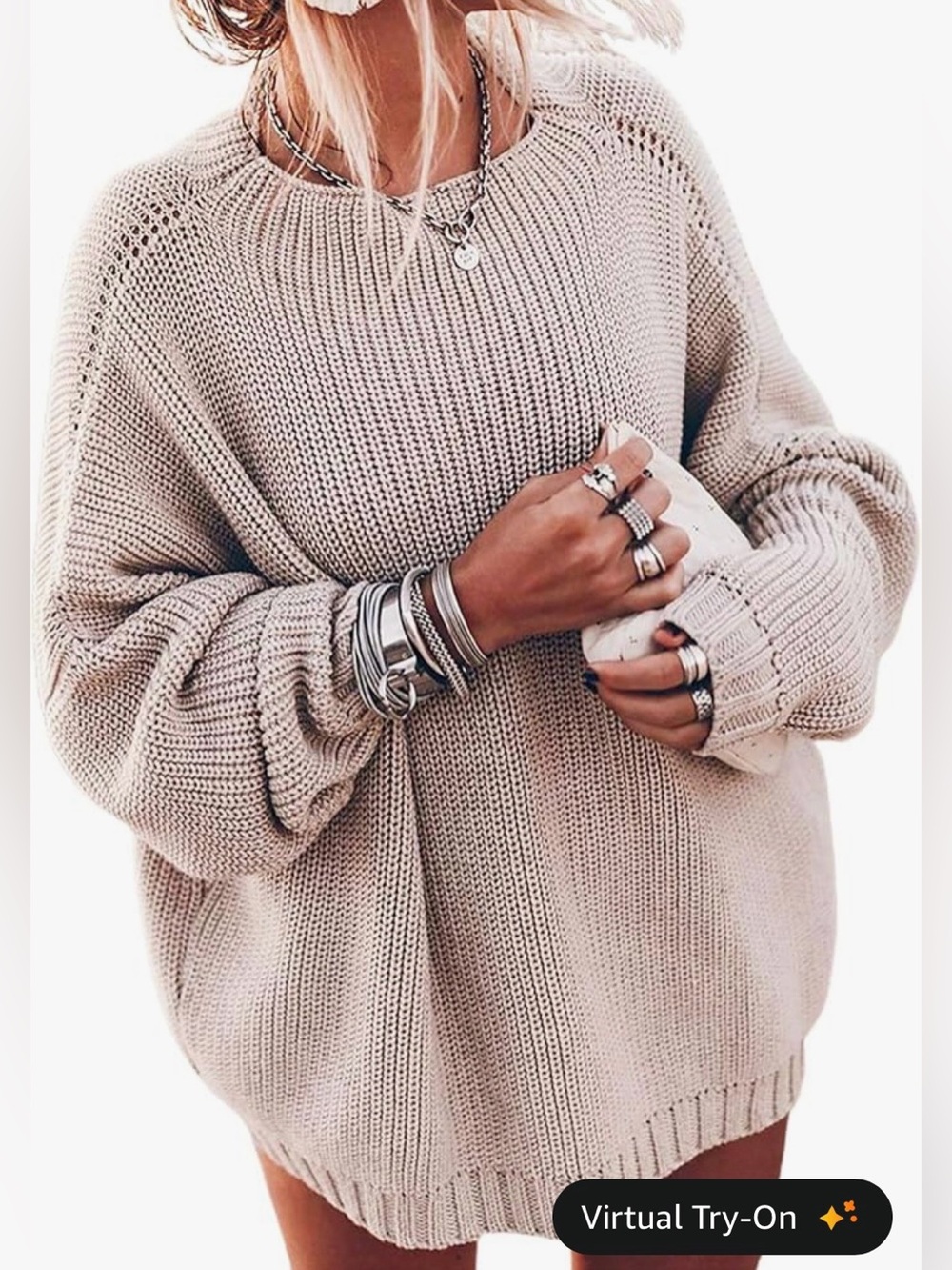 Ugerlov Oversized Merino Wool Blend Sweater Batwing Mock Neck Beige L/XL